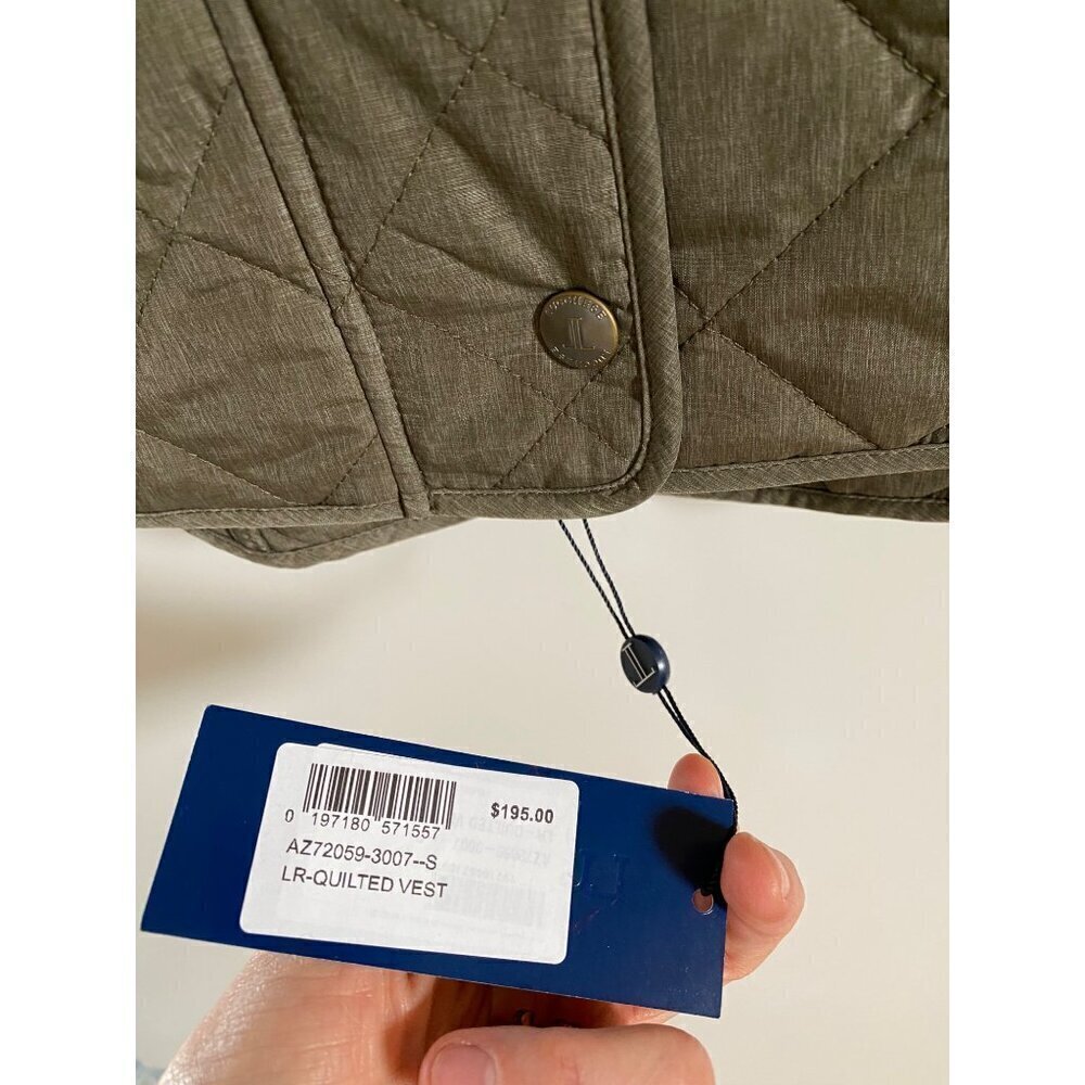 Lucchese Quilted Vest Size Small Green Brown Polyester Micro Suede Zipper Button - Picture 15 of 16